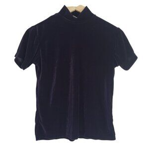 Y2K Merona Purple Velvet Short Sleeve Mock Neck Top Size S Skater Grunge Preppy